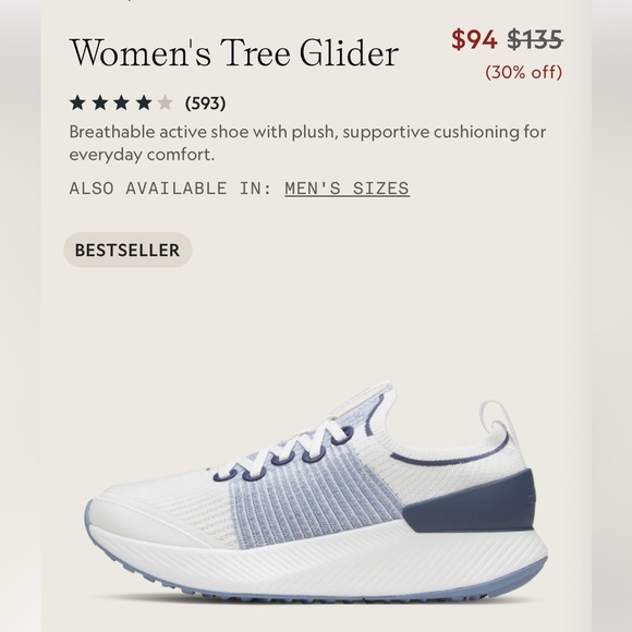 Allbirds Tree Gliders Womens Size 10M Blizzard/Hanami Blue Store Return No Box.